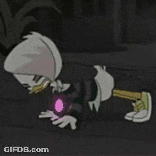 Cartoon Character Crawling With Purple Object GIF