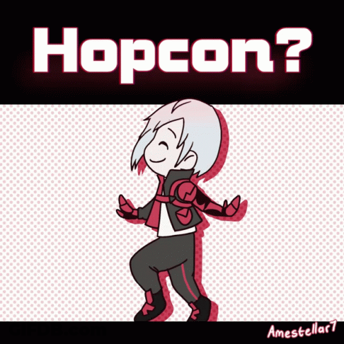 Cartoon Character Dancing In Front Of Hopcon Sign GIF