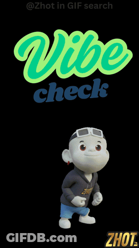 Cartoon Character Dancing In Front Of Vibe Check Logo GIF