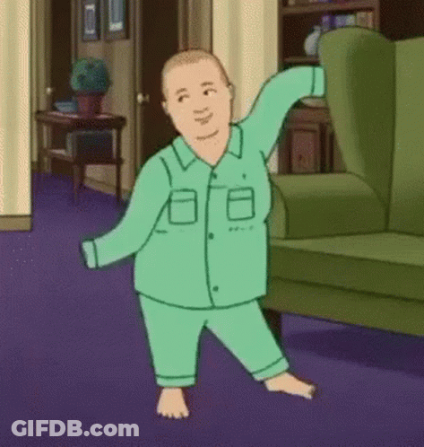 Cartoon Character Dancing In Living Room With Green Couch GIF