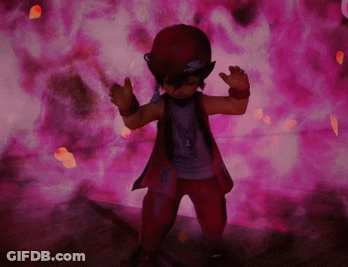 Cartoon Character Dancing In Pink With Purple Glow GIF