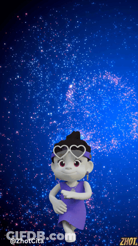 Cartoon Character Dancing In Purple Dress And Heart Sunglasses GIF