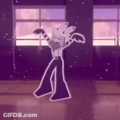 Cartoon Character Dancing In Purple Room GIF
