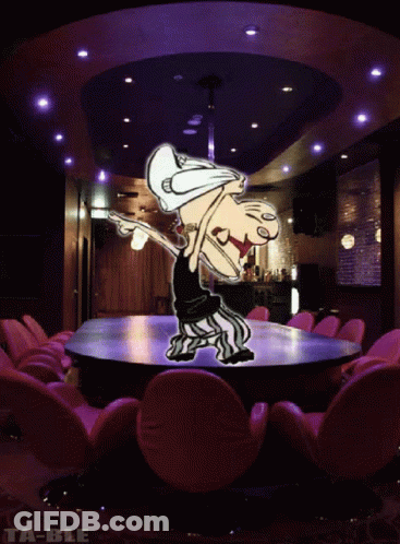 Cartoon Character Dancing In Purple Room GIF