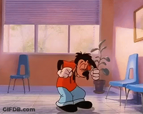 Cartoon Character Dancing In Room With Chairs And Window GIF