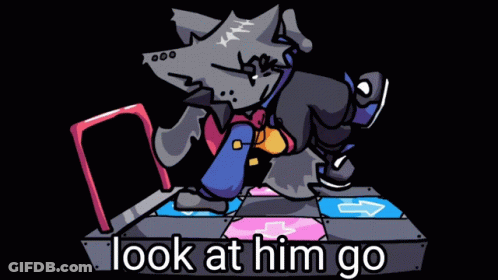 Cartoon Character Dancing On Dance Floor Saying Look At Him Go GIF