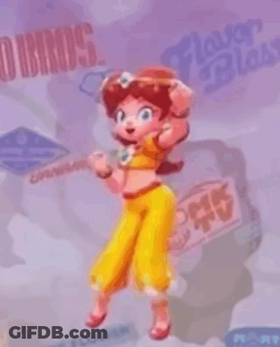 Cartoon Character Dancing On Purple Background With Stickers GIF