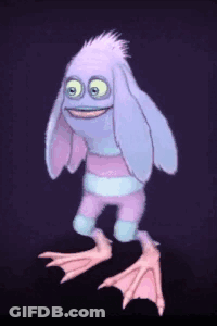 Cartoon Character Dancing With Purple Ears And Pink Feet GIF