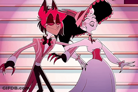 Cartoon Character Dancing With Woman In Dress And Hat GIF