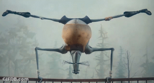 Cartoon Character Doing Handstand On Bridge GIF