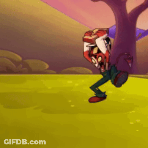 Cartoon Character Doing Handstand On Grass GIF