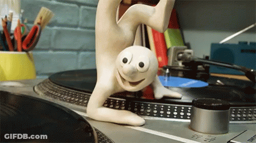 Cartoon Character Doing Handstand On Record Player GIF