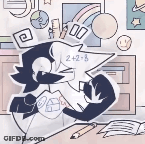 Cartoon Character Doing Math At Desk With Pencil And Book GIF