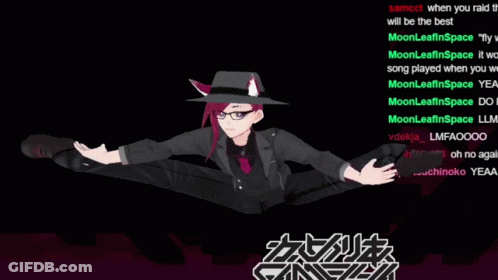 Cartoon Character Doing Split In Front Of Tripletsuchinoko Sign GIF