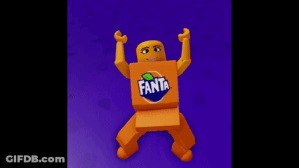 Cartoon Character Dressed As Fanta Bottle GIF