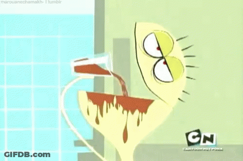 Cartoon Character Drinking From Cup With CN GIF