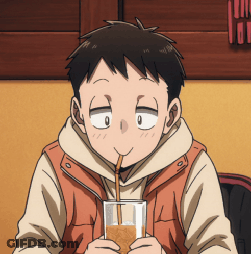Cartoon Character Drinking Through Straw Smiling GIF