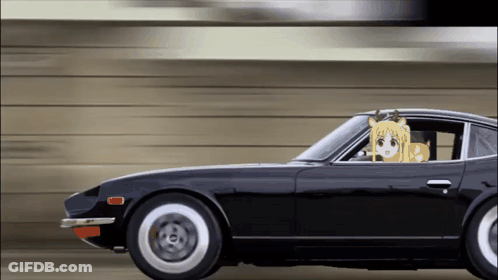 Cartoon Character Driving Black Car GIF
