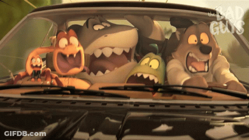 Cartoon Character Driving Car With Checkered Banner GIF