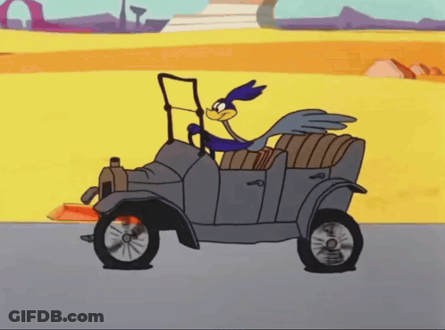 Cartoon Character Driving Car With Flat Tire GIF