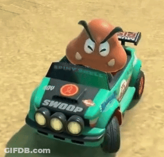 Cartoon Character Driving Green Car With Swoop GIF