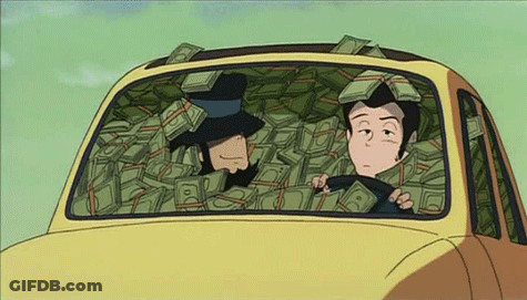 Cartoon Character Driving Money Car GIF