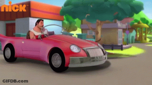Cartoon Character Driving Pink Car GIF