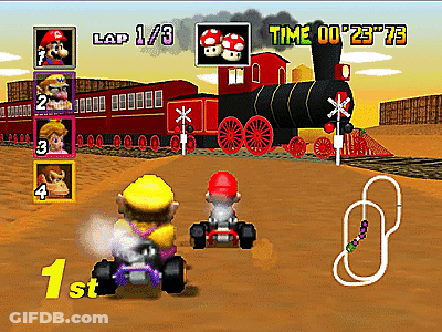 Cartoon Character Driving Race Car On Track GIF