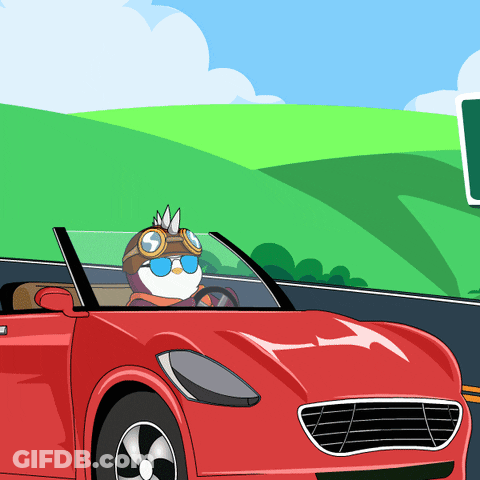 Cartoon Character Driving Red Car GIF