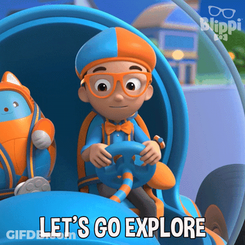 Cartoon Character Driving Saying Let's Go Explore GIF
