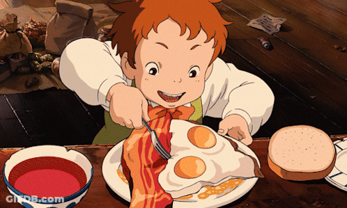 Cartoon Character Eating Eggs And Bacon GIF
