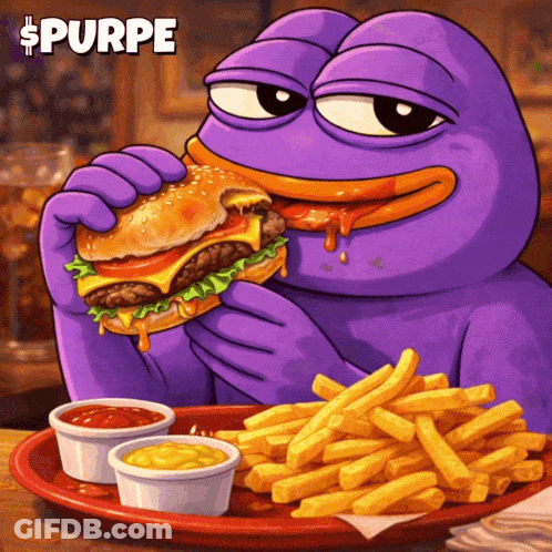 Cartoon Character Eating Hamburger And Fries GIF