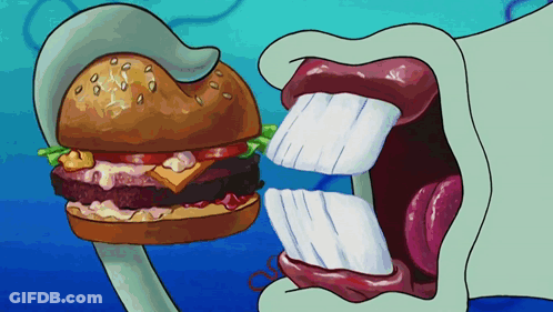 Cartoon Character Eating Hamburger With Toothbrush GIF