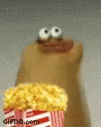 Cartoon Character Eating Popcorn And Donut GIF