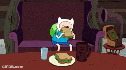 Cartoon Character Eating Sandwich On Couch With Mug Saying I Love You Mom GIF