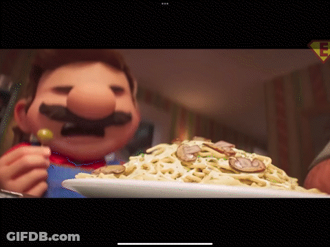 Cartoon Character Eating Spaghetti With Mushrooms GIF