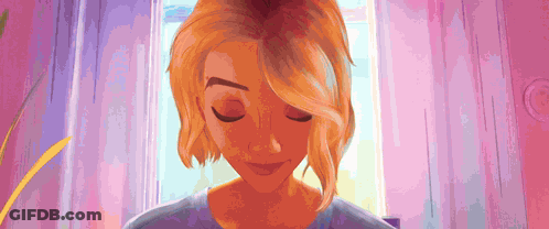 Cartoon Character Eyes Closed Looking Down In Front Of Window GIF