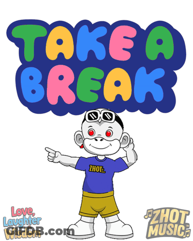 Cartoon Character Facing Colorful Take A Break Logo GIF