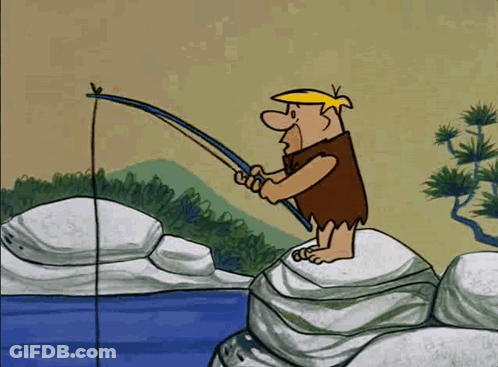 Cartoon Character Fishing On River Rock GIF