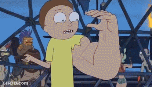 Cartoon Character Flexing Arm In Front Of Crowd GIF