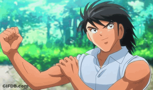 Cartoon Character Flexing Muscles Green Background GIF