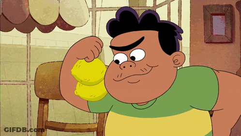 Cartoon Character Flexing Muscles Holding Lemon GIF