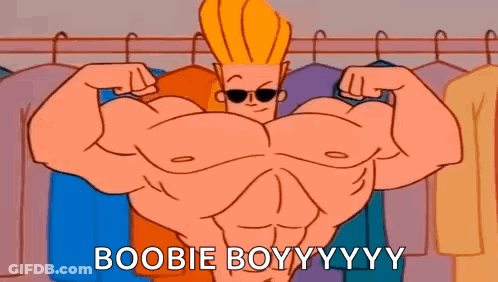 Cartoon Character Flexing Muscles In Front Of Closet GIF