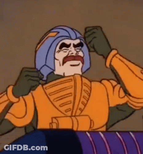 Cartoon Character Flexing Muscles In Helmet And Gloves GIF
