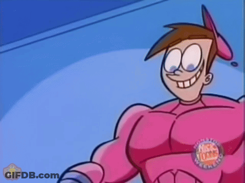 Cartoon Character Flexing Muscles With Nickelodeon Logo GIF