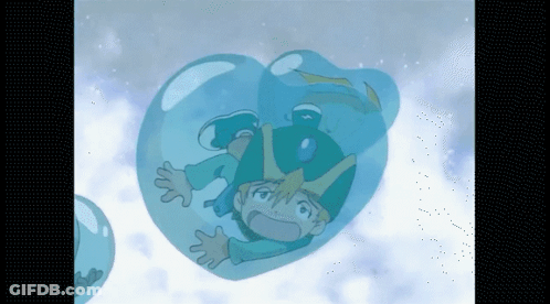 Cartoon Character Floating In Bubble Of Water GIF
