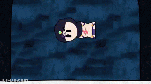 Cartoon Character Floating On Blue Background GIF
