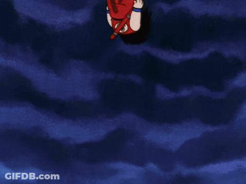 Cartoon Character Flying In Red Outfit With Tail GIF