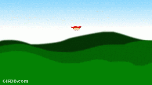 Cartoon Character Flying Over Green Field GIF
