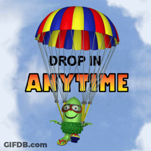 Cartoon Character Flying Parachute Drop In Anytime GIF